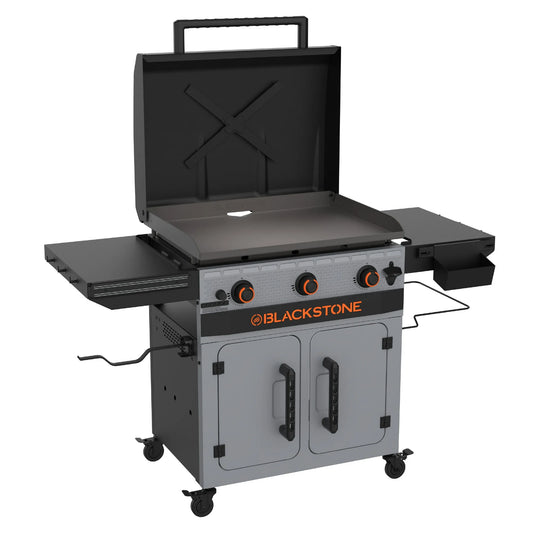 Blackstone Bronco 3-Burner 28" XL Omnivore Griddle with Dual Side Shelves and Cabinet
