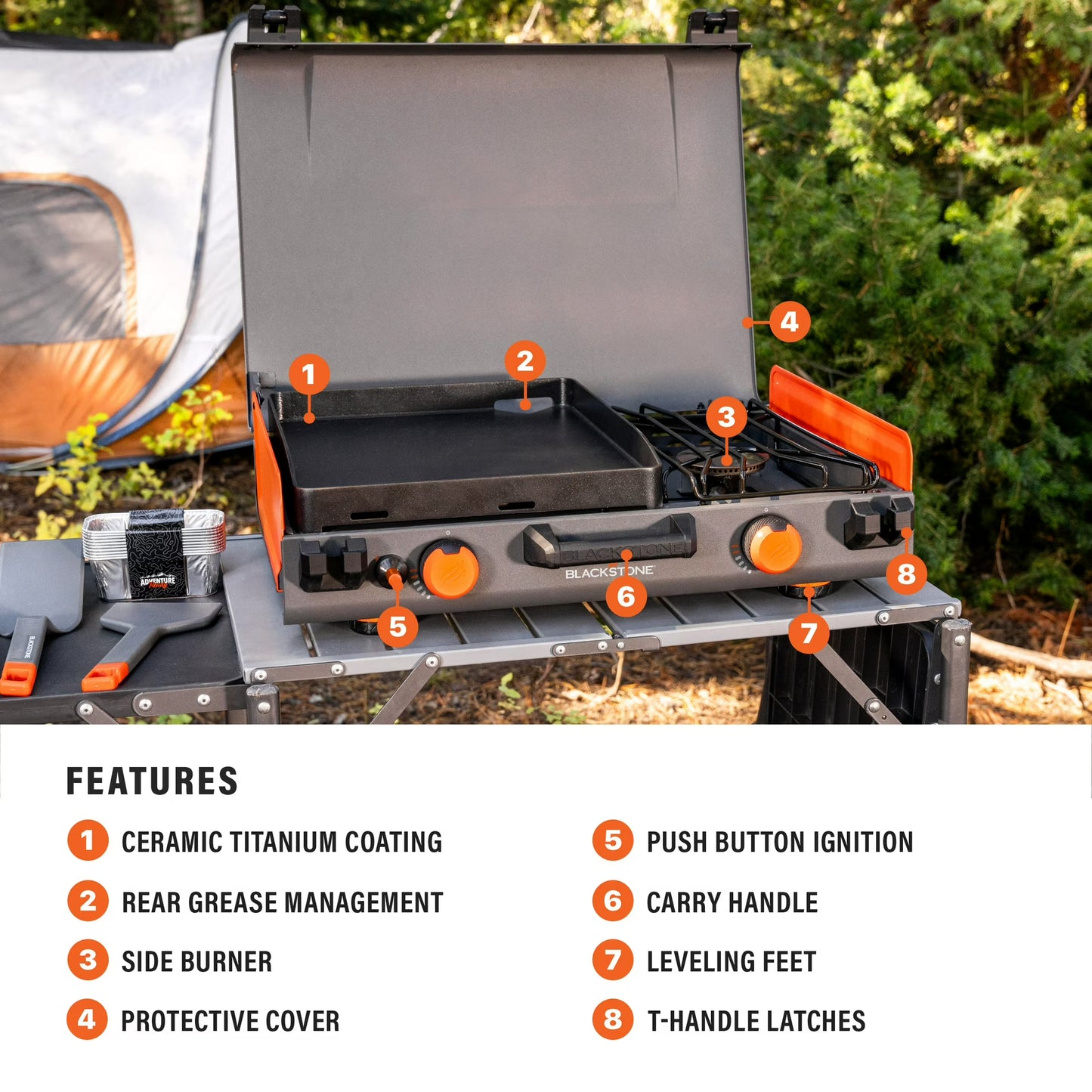 Blackstone Adventure Ready 12"x14" Propane Camping Griddle with Side Burner