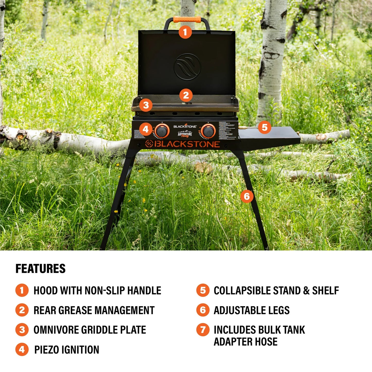 Blackstone Adventure Ready Outdoor Griddle 2-Burner 22 Propane Flat Top Grill with Stand Black
