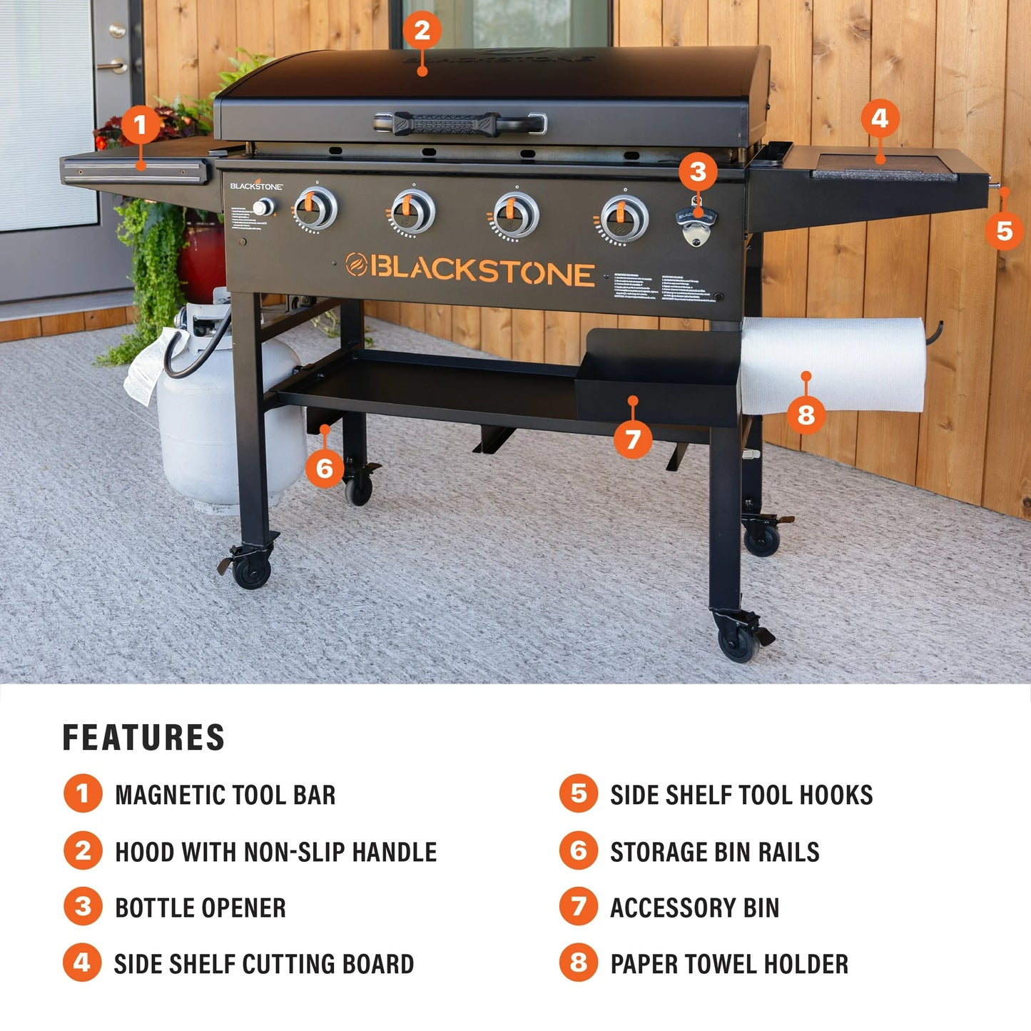 Blackstone Original 4-Burner 36” Propane Griddle with Hood and Omnivore Griddle Plate