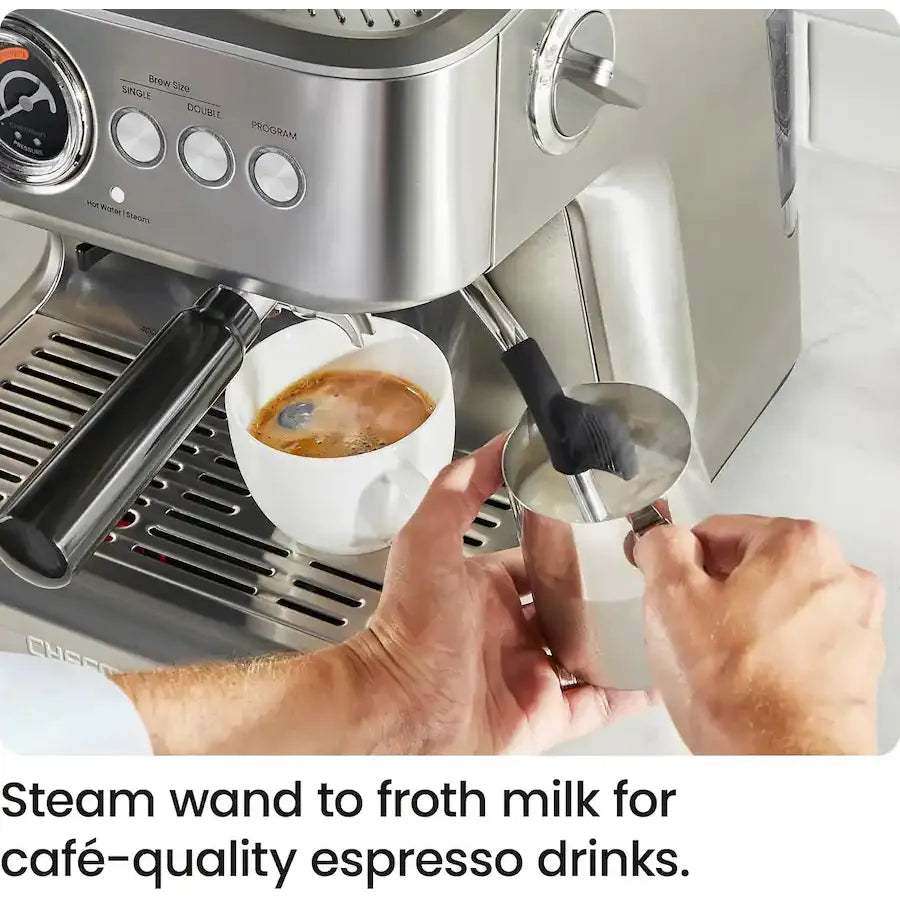 Chefman - Crema Supreme Espresso Machine with Conical Burr Grinder and Steam Wand - Stainless Steel