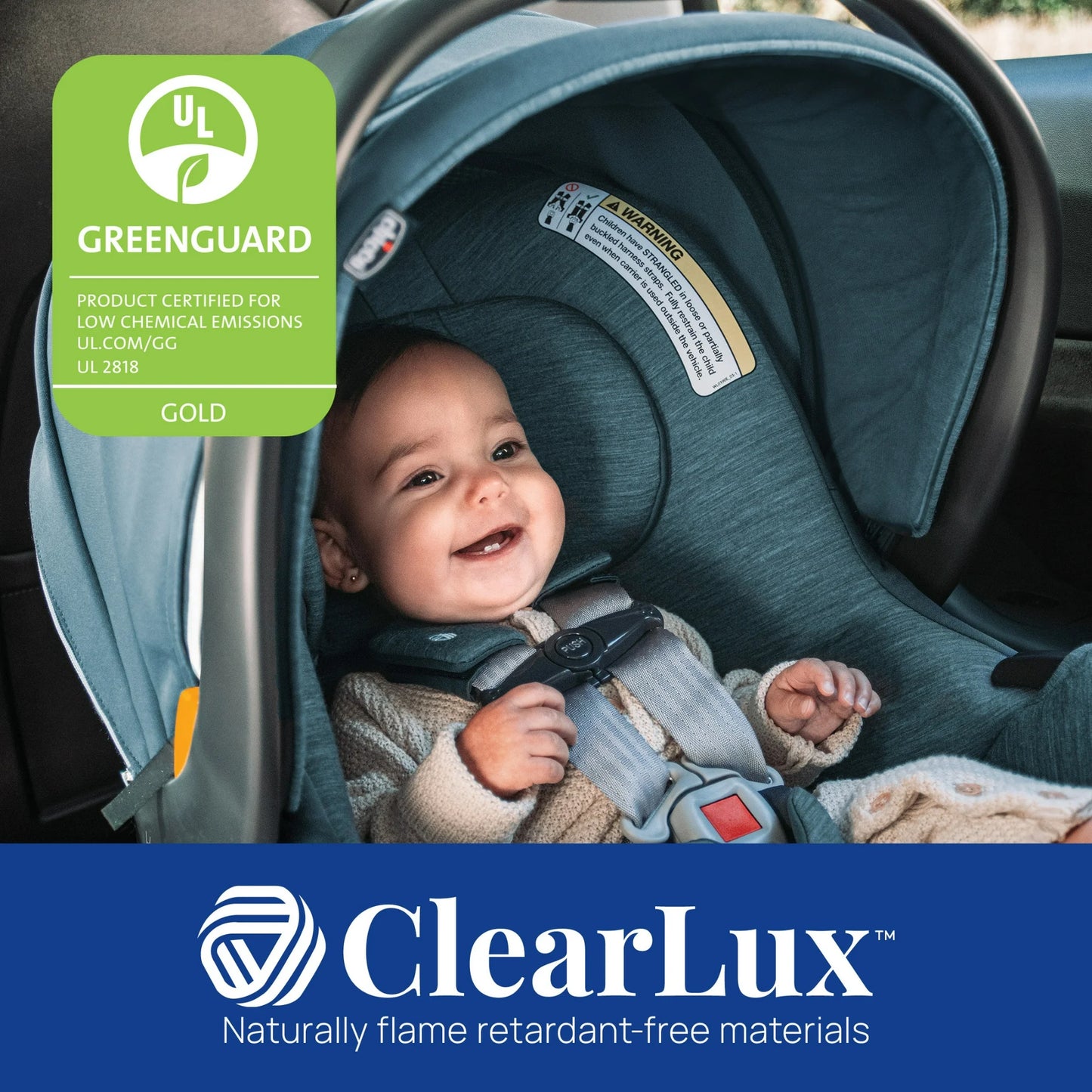 Chicco KeyFit Max Zip ClearLux Extended-Use Infant Car Seat and Stay-in-Car Base, Rear-Facing, 1-Hand Adjust Handle, Zip-Open Privacy Shield - Midori (Blue)