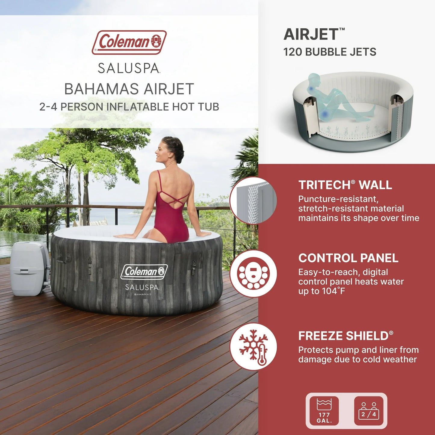 Coleman Bahamas AirJet Inflatable Outdoor Round Hot Tub 2-4 Person with Pump #P08411