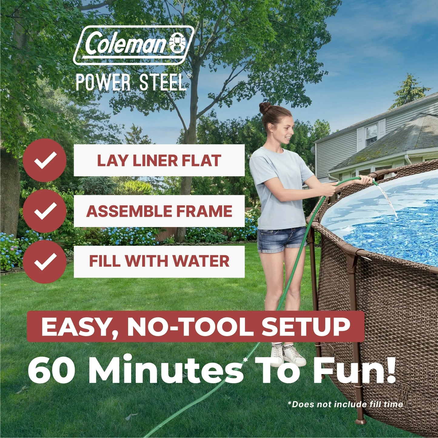 Coleman Power Steel 18’ x 48” Round Metal Frame Above Ground Pool Set