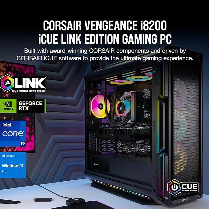 CORSAIR VENGEANCE i8200 iCUE LINK EDITION Gaming PC: Intel Core i9-14900KF, NVIDIA RTX 4090, 64GB DDR5 6000MT/s Memory, 4TB (2x 2TB) M.2 NVMe SSD
