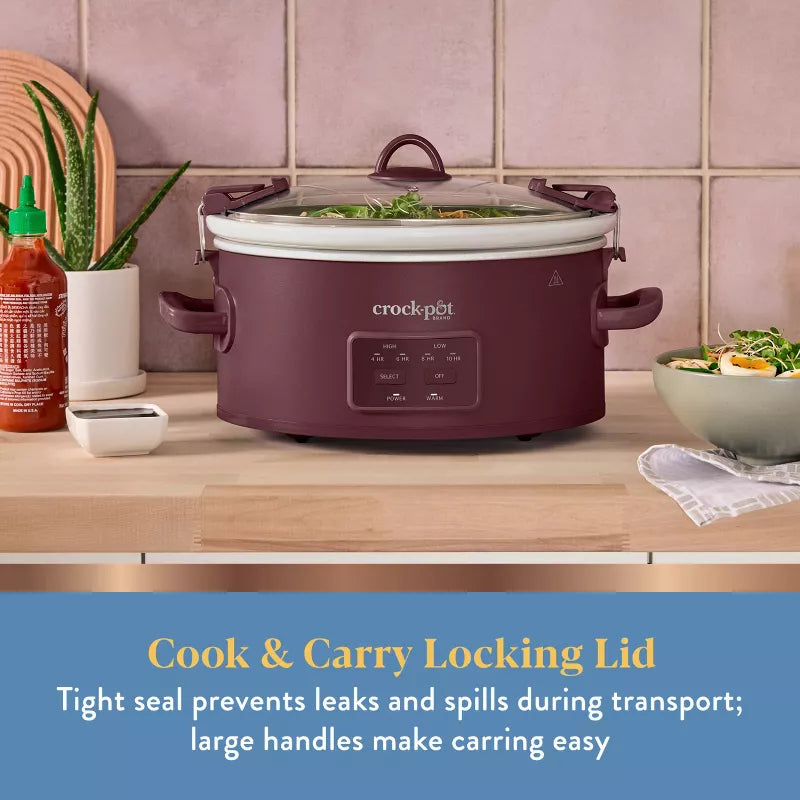 Crock-Pot 6qt Cook & Carry Programmable Slow Cooker Ceramic Lambrusco Red