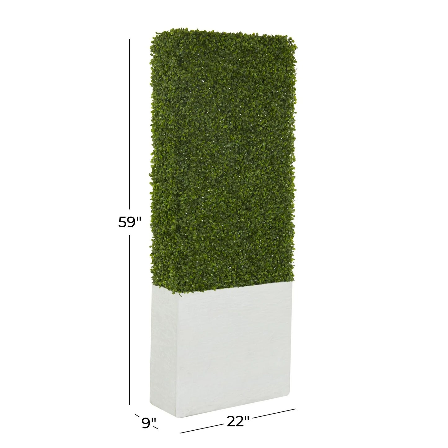DecMode 59" Tall Boxwood Hedge Artificial Topiary in Realistic Leaves and White Fiberglass Planter Box