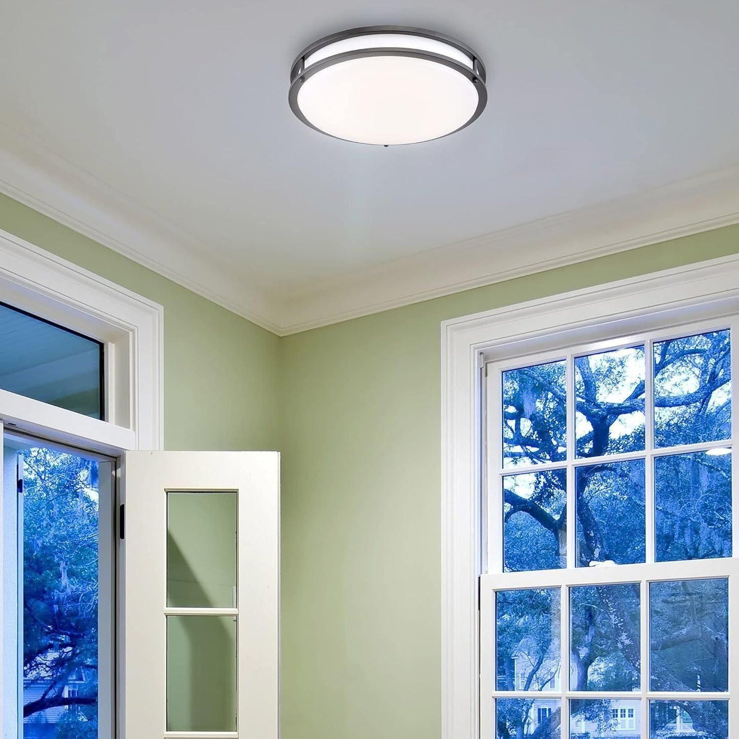 Designers Fountain Flush Mount Ceiling Light, 14 Inch Round LED DC Lighting