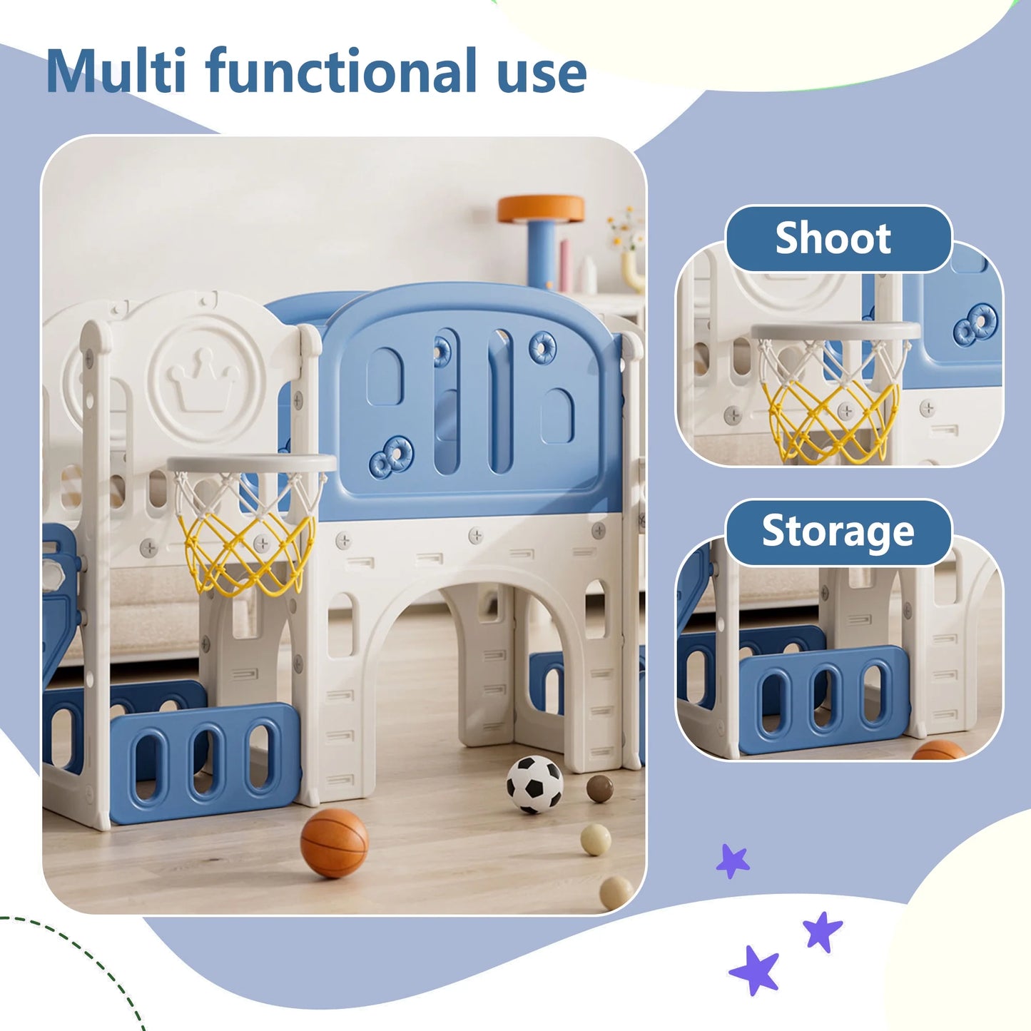 EUROCO 11 in 1 Toddler Slide Playset with Basketball Hoop Swing set Climber and Storage