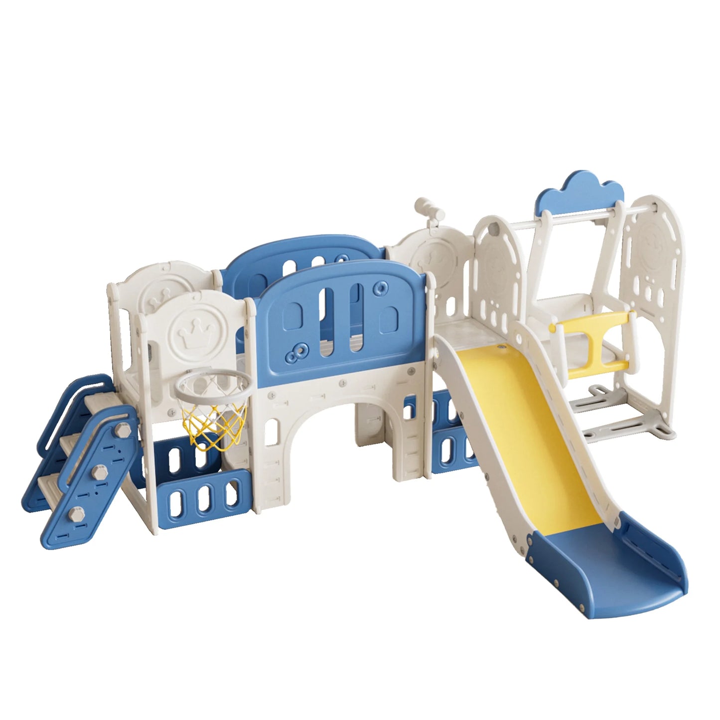 EUROCO 11 in 1 Toddler Slide Playset with Basketball Hoop Swing set Climber and Storage