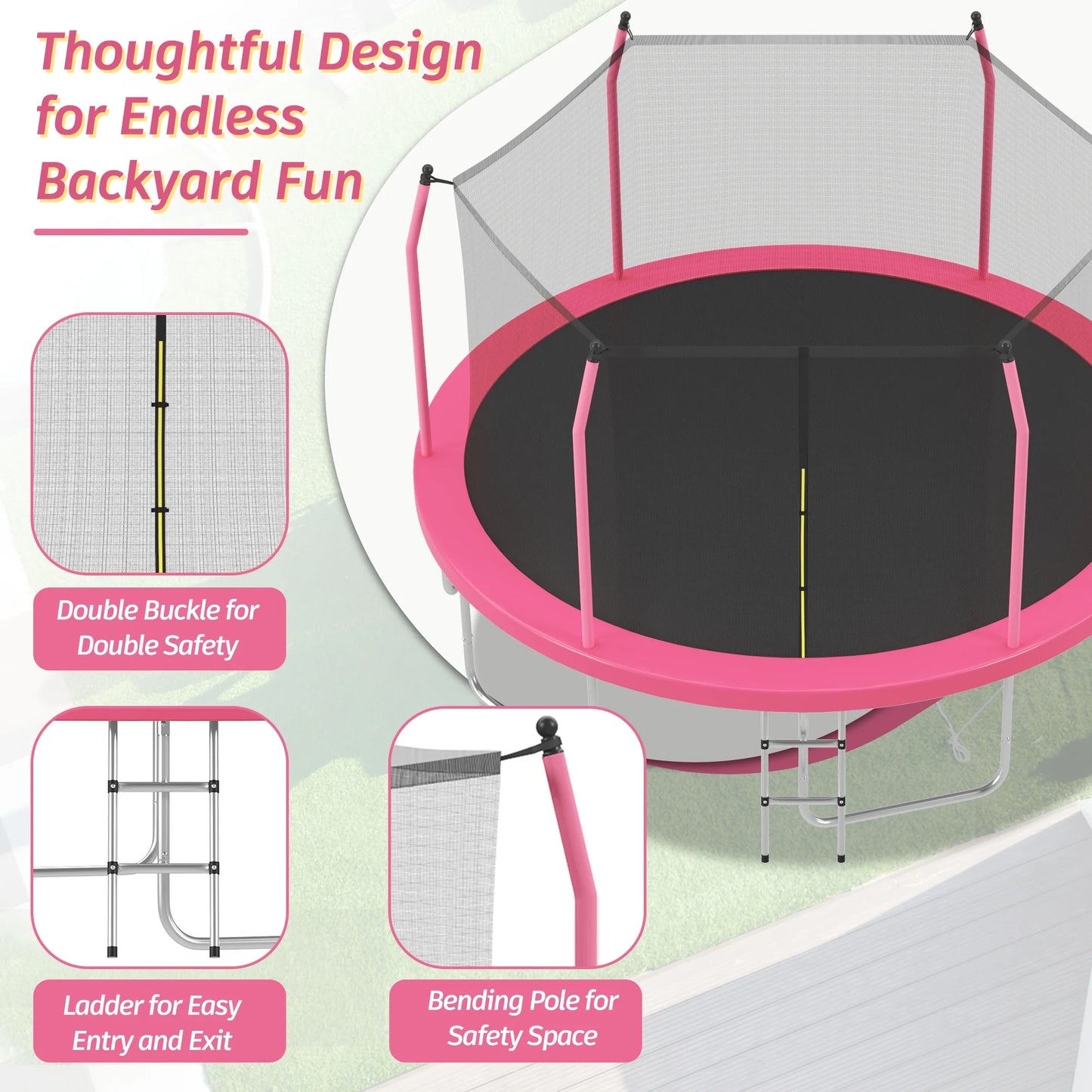 EUROCO 16FT Trampoline with Enclosure Net for Kids and Adults