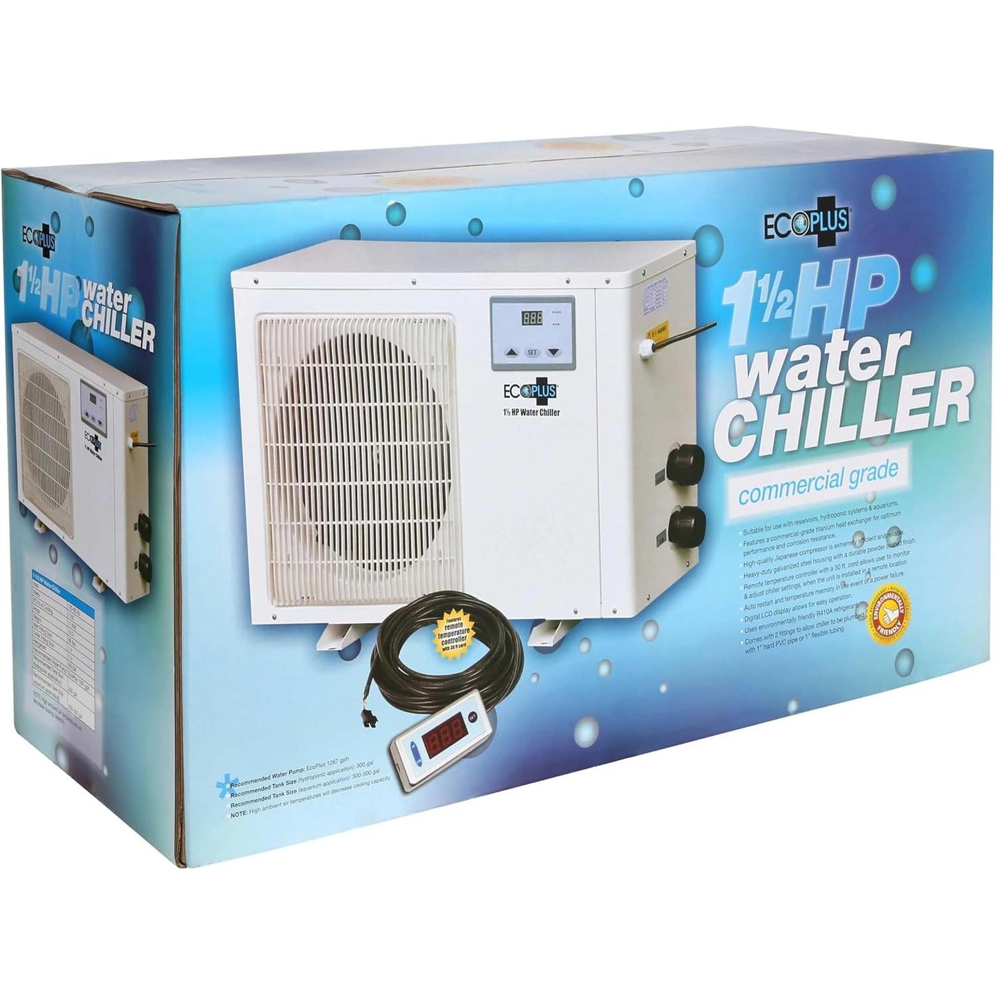 EcoPlus Commercial Grade Water Chiller, Cooler for Reservoirs, Hydroponics, and Aquariums, 1 ½ HP