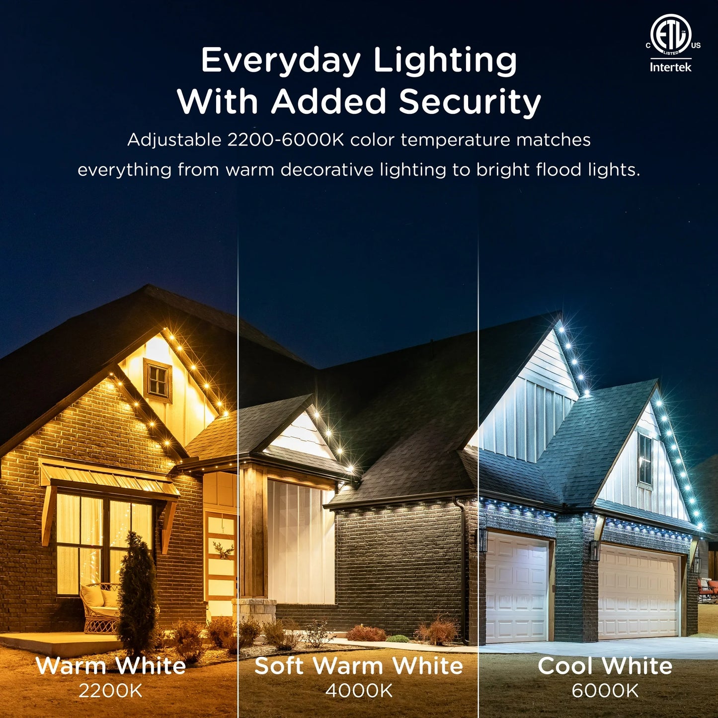 Enbrighten 100ft Wi-Fi Eternity Lights, Permanent Outdoor Lights, 72 LEDs, Smart LED Eaves Lights for Christmas, Halloween, Party, Game Day