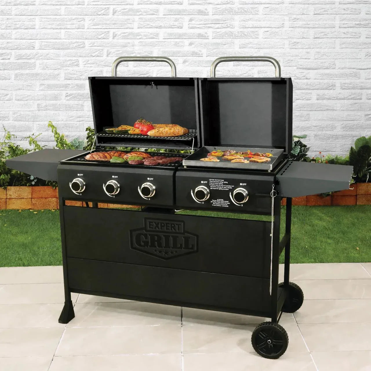 Expert Grill 5-Burner Black Propane Gas Grill and Propane Griddle