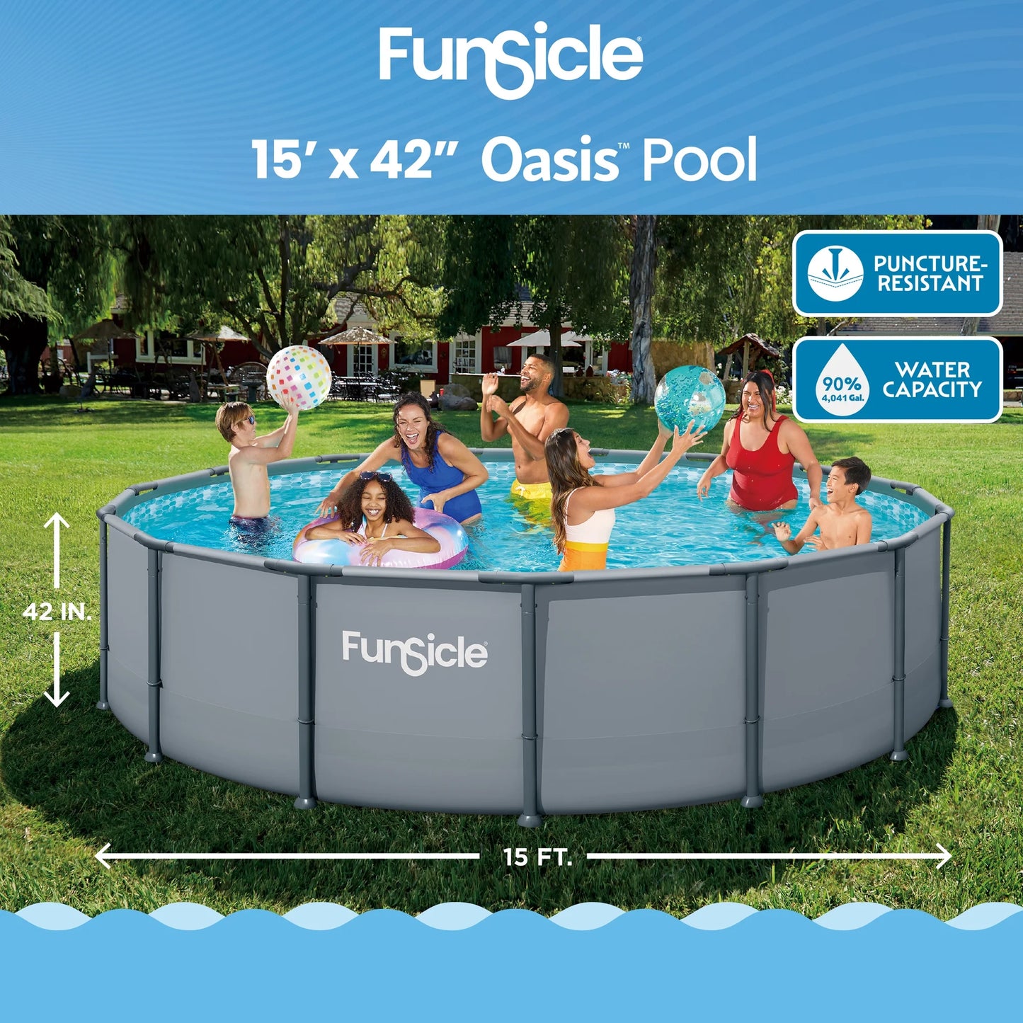 Funsicle 15ft Oasis Above Ground Metal Frame Swimming Pool