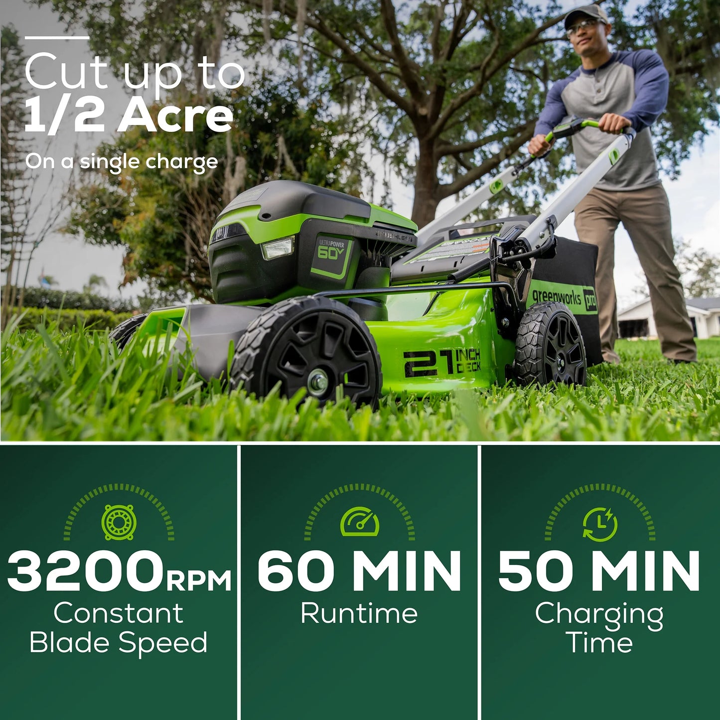 Greenworks 60V 21" Cordless Brushless Lawn Mower with 5.0Ah Battery & Charger 2531602