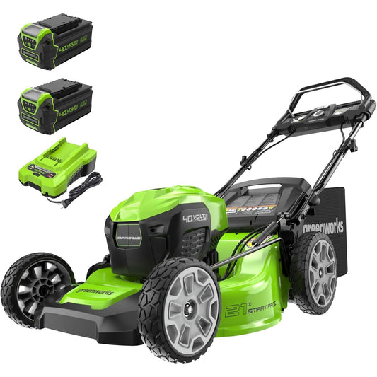 Greenworks 40V 21" Brushless Cordless (Smart Pace / Self-Propelled) Lawn Mower, (2) 4.0Ah Batteries and Charger Included