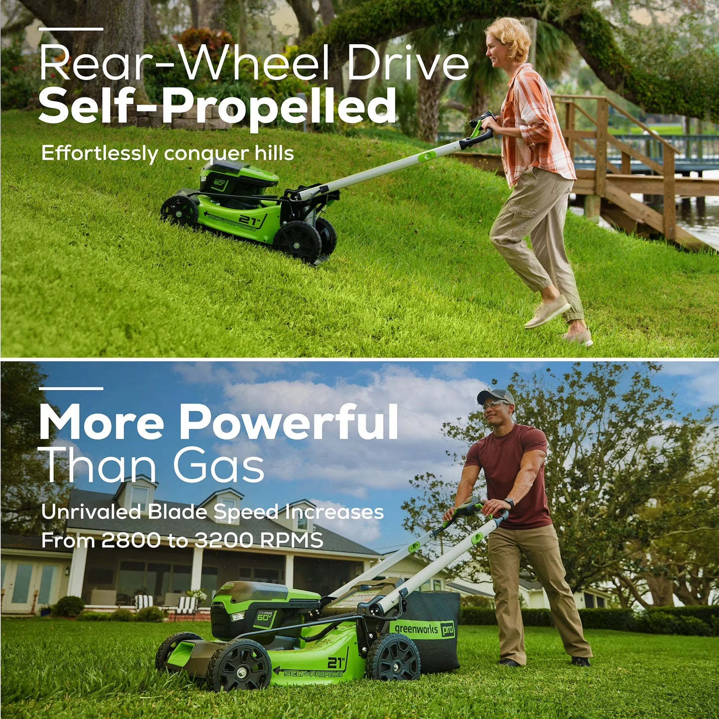 Greenworks 60V 21" Brushless Self-Propelled Battery Powered Lawn Mower+2x4.0Ah Batteries & Charger