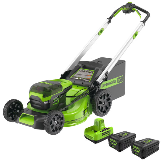 Greenworks 60V 21" Brushless Self-Propelled Battery Powered Lawn Mower+2x4.0Ah Batteries & Charger