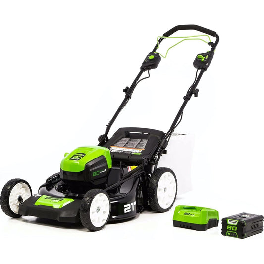 Greenworks 80V 21" Brushless Cordless (Self-Propelled) Lawn Mower (75+ Compatible Tools), 4.0Ah Battery and 60 Minute Rapid Charger Included