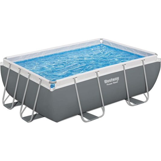 Power Steel 9'3" x 6'5" x 33" Above Ground Pool Set - 937 Gallons, Rectangular Outdoor Family Pool, Corrosion & Puncture Resistant, Includes ChemConnect Dispenser, Filter & Pump