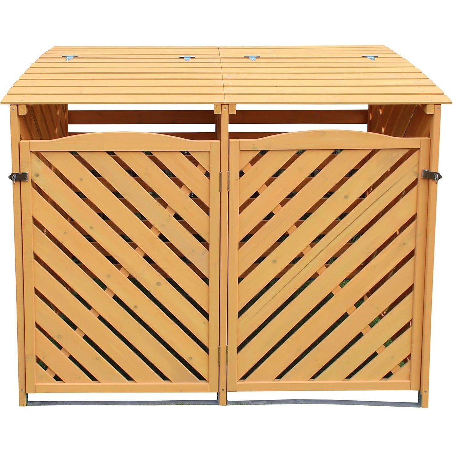 Hanover 4.9 ft. x 4 ft. Wooden Outdoor Storage Shed for Outdoor Trash Can and Recyclables, Stores 2 Trash Cans, 4' x 4.9' x 3', Modern Fir Wood Shed with Metal Locking Latch and 2 Front Access Doors