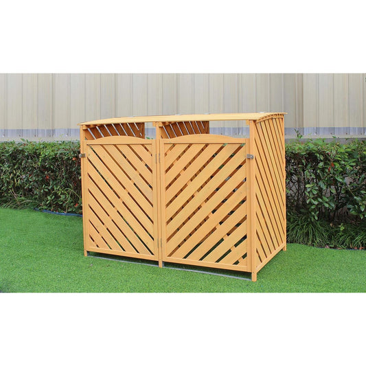 Hanover 4.9 ft. x 4 ft. Wooden Outdoor Storage Shed for Outdoor Trash Can and Recyclables, Stores 2 Trash Cans, 4' x 4.9' x 3', Modern Fir Wood Shed with Metal Locking Latch and 2 Front Access Doors