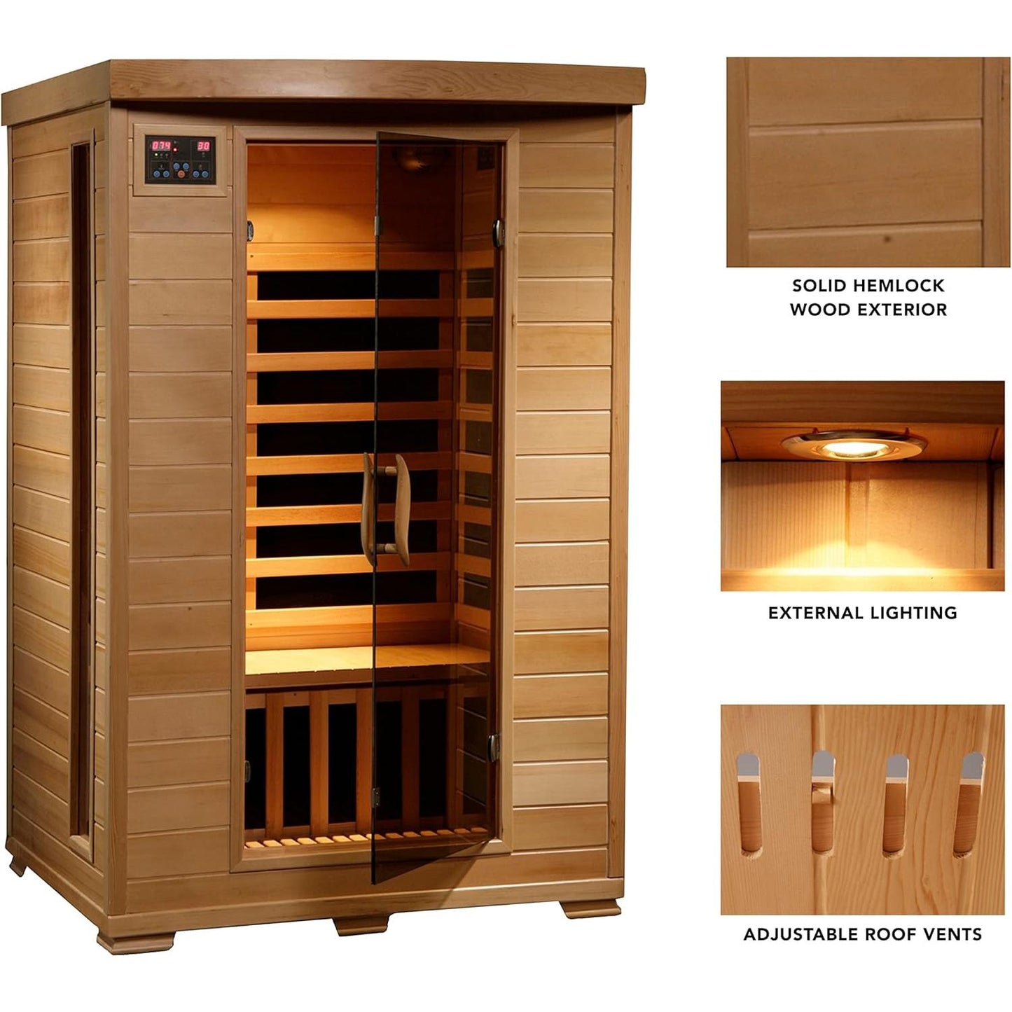 HEATWAVE Radiant Saunas 2-Person Hemlock Infrared Sauna with 6 Carbon Heaters, Chromotherapy Lighting, Oxygen Ionizer