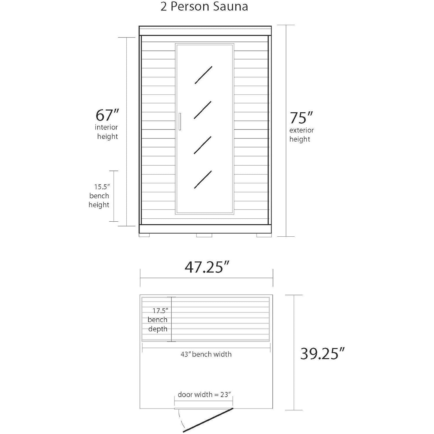 HEATWAVE Radiant Saunas 2-Person Hemlock Infrared Sauna with 6 Carbon Heaters, Chromotherapy Lighting, Oxygen Ionizer