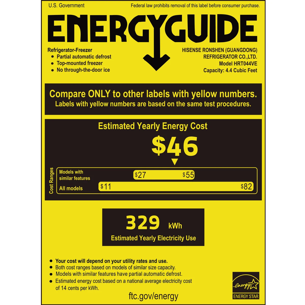 Hisense 4.4 cu. ft. Energy Star Compact Refrigerator with Freezer