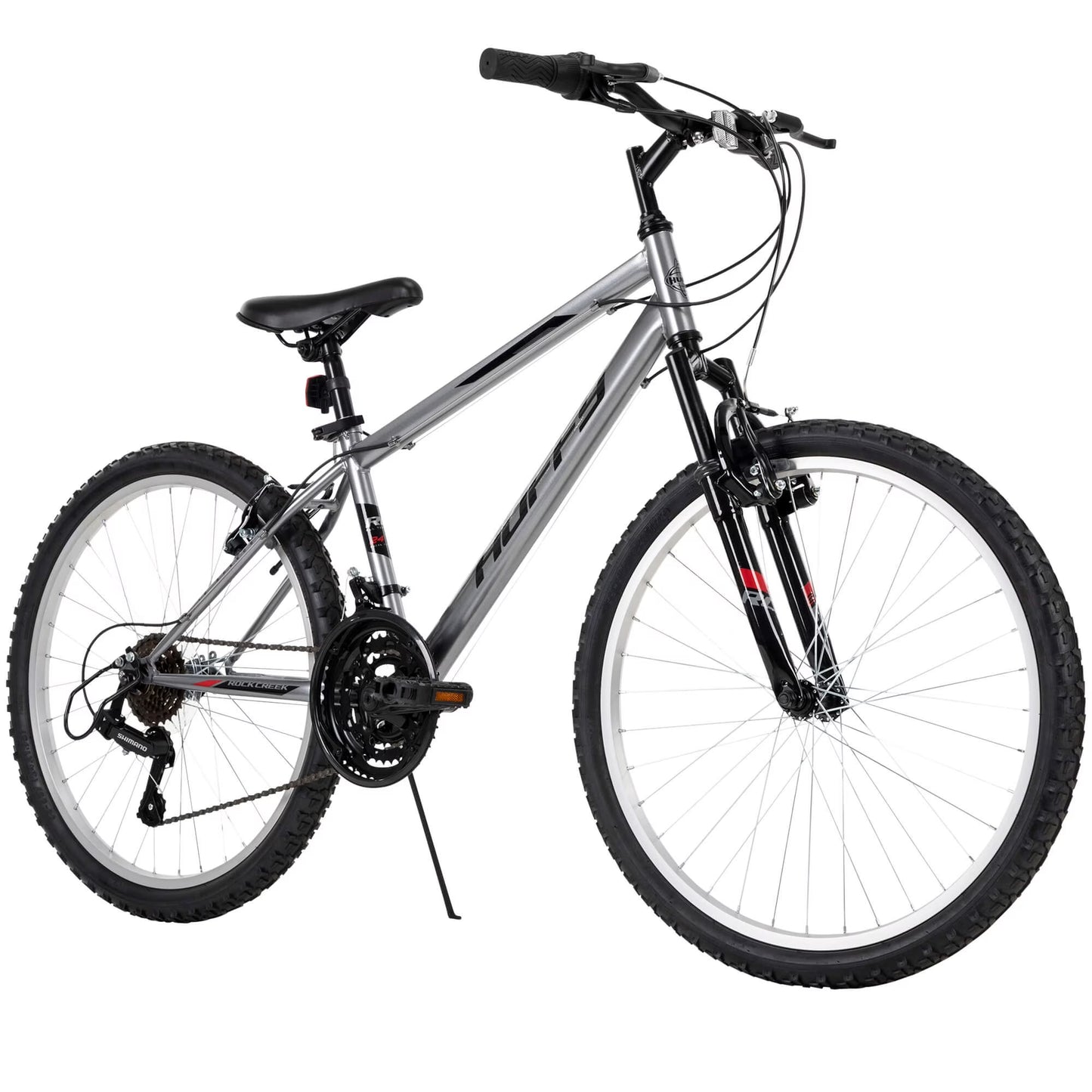 Huffy 24” Rock Creek Mountain Bike, Fits Riders 58” - 70”, Gray, Youth, Boy’s