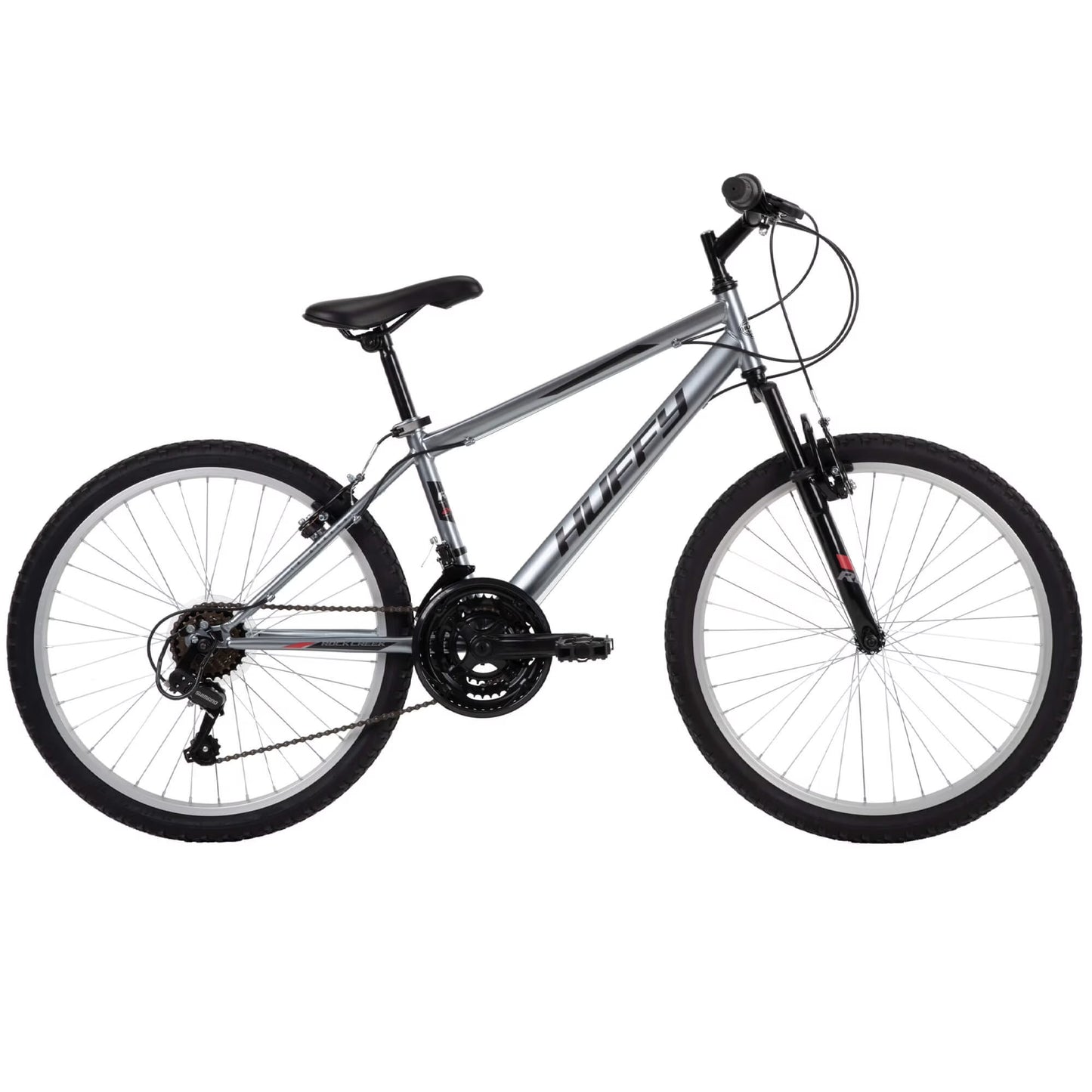 Huffy 24” Rock Creek Mountain Bike, Fits Riders 58” - 70”, Gray, Youth, Boy’s