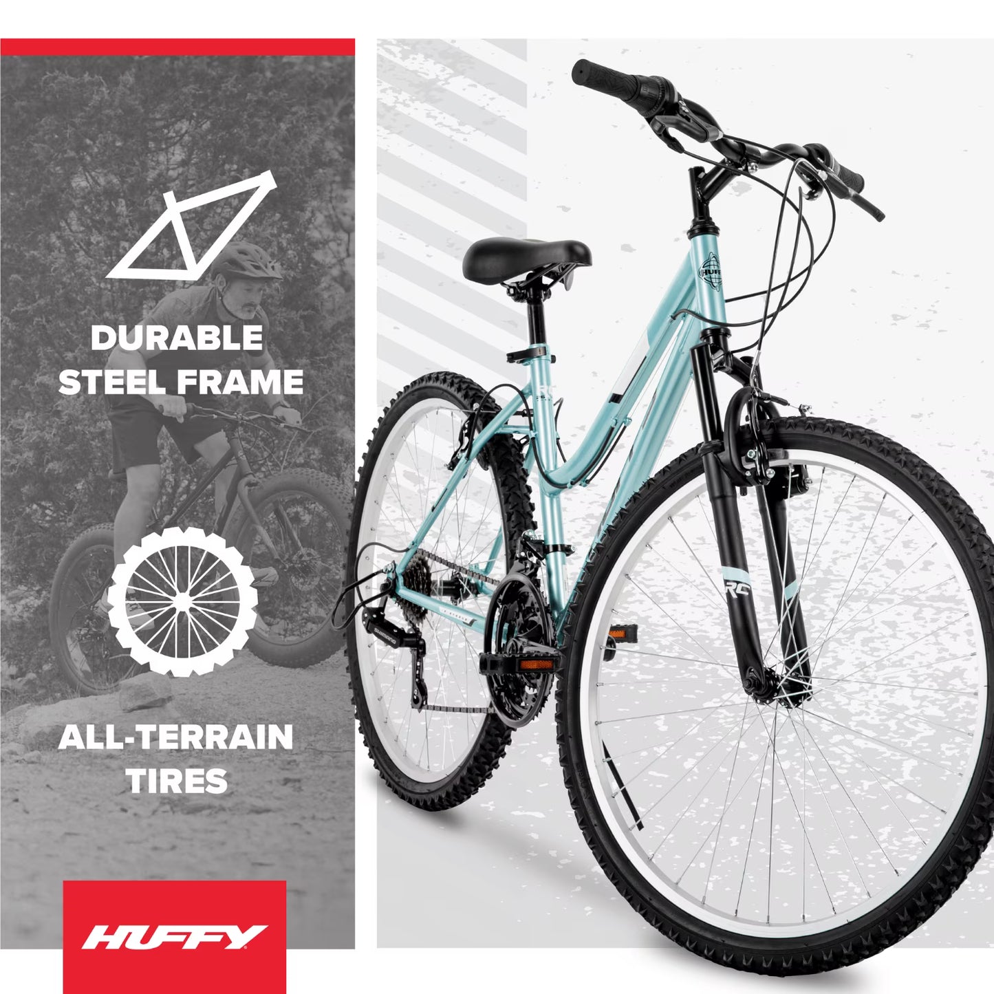 Huffy 26" Rock Creek Mountain Bike, Fits Riders 60"+, Teal, Adult, Women's