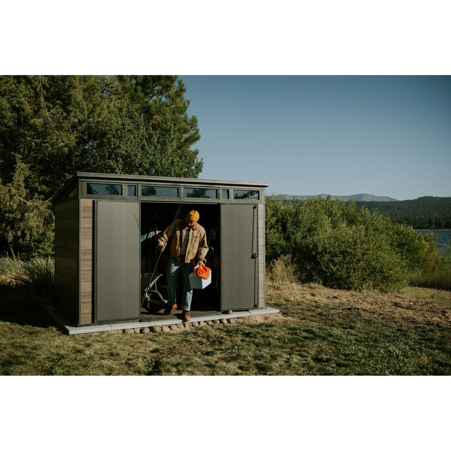 Keter Signature Collection 11x7ft Modern Outdoor Storage Shed Walnut