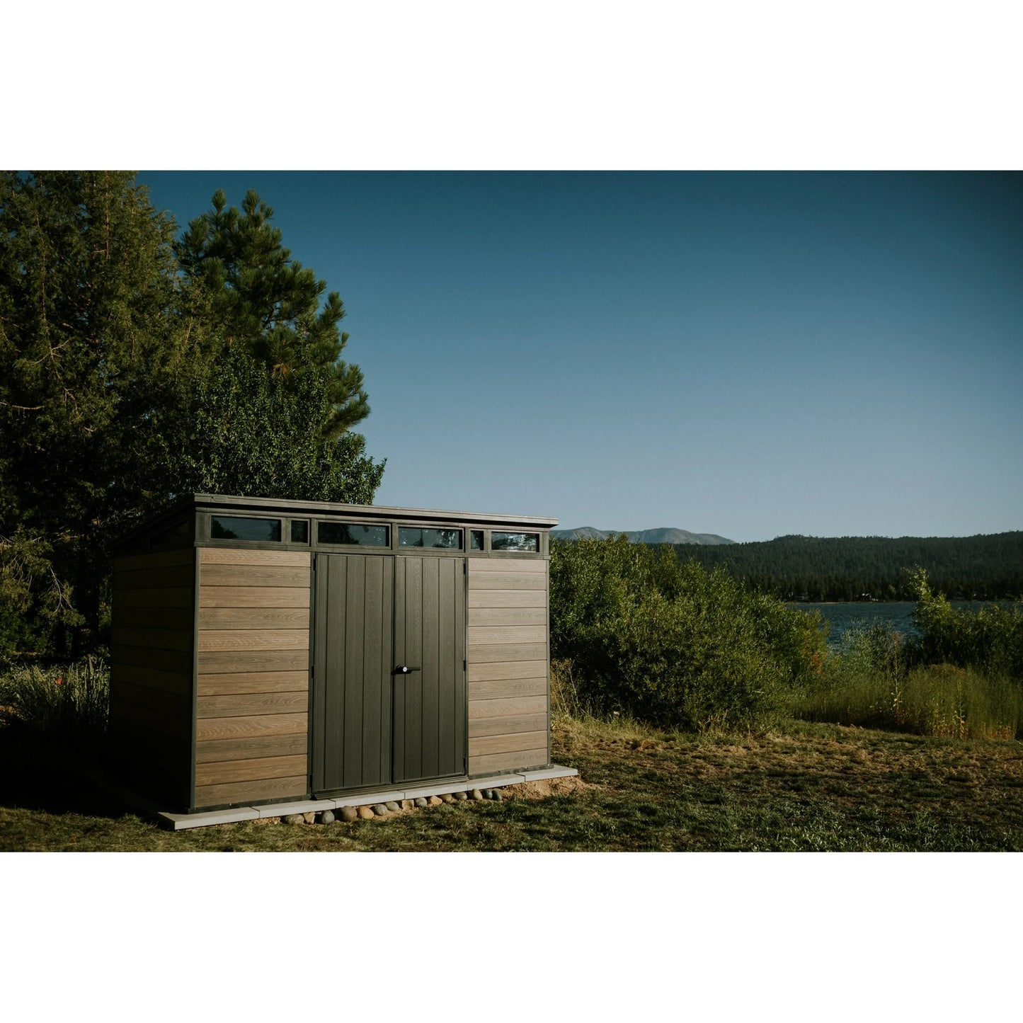 Keter Signature Collection 11x7ft Modern Outdoor Storage Shed Walnut