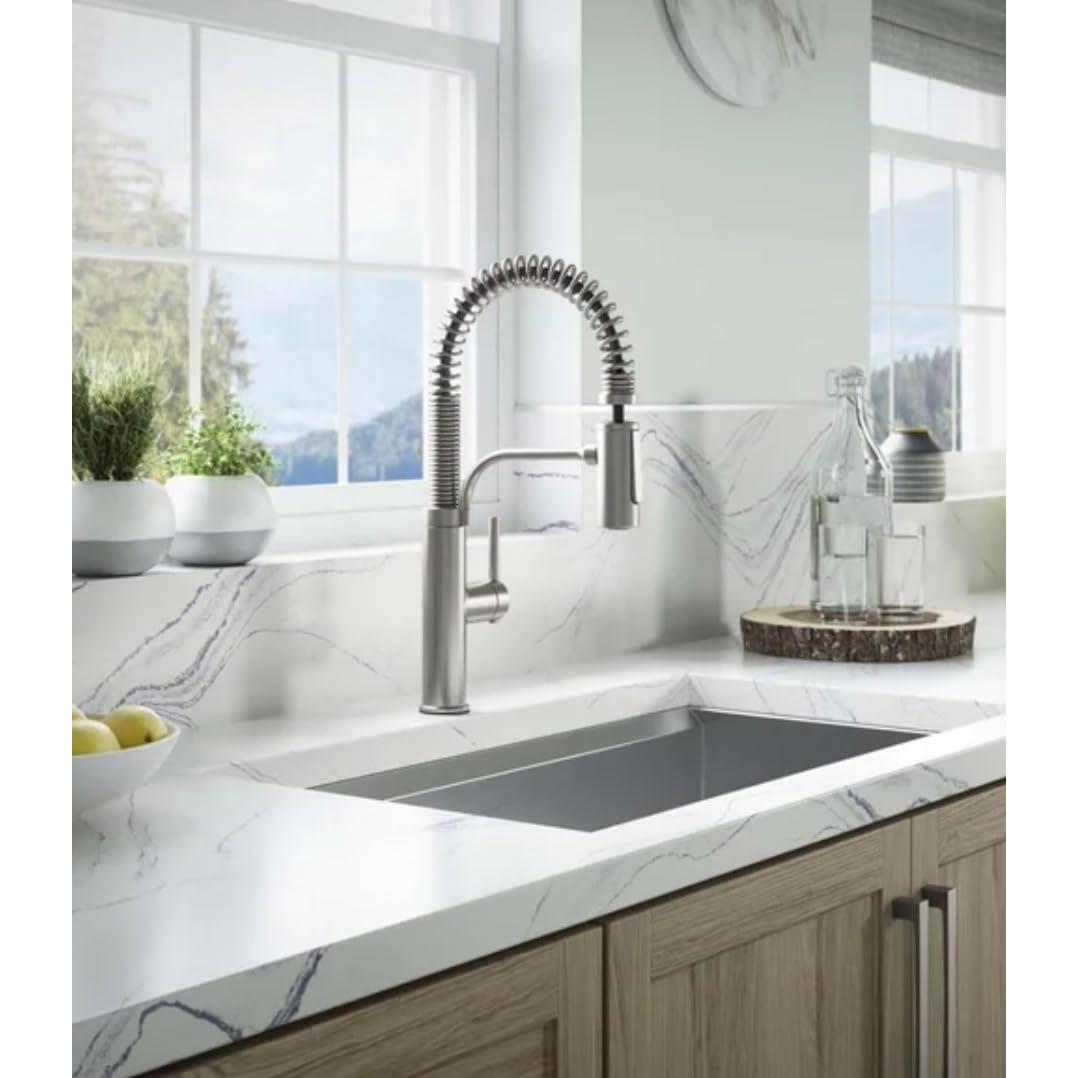 Kohler Provo Semi-Pro Kitchen Faucet with Spiral Spring Neck, Stainless Steel