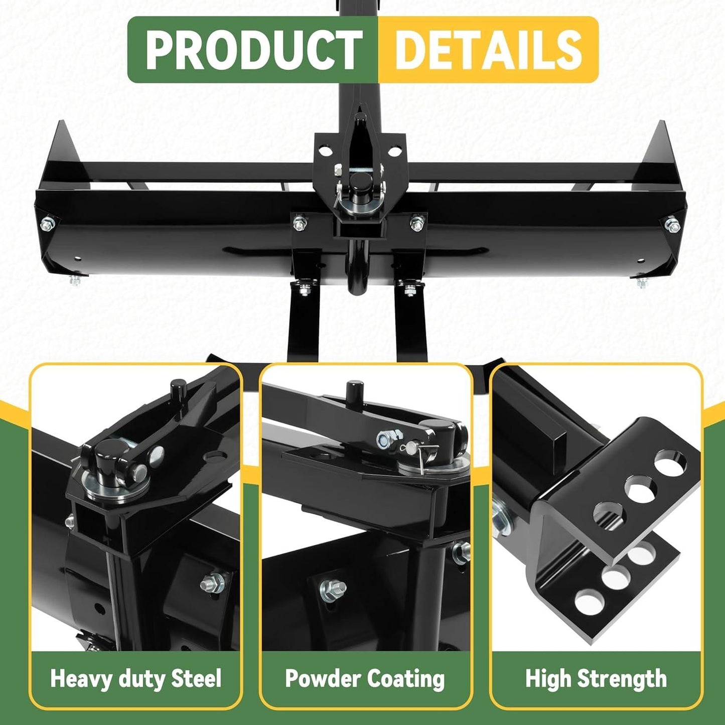 KUAFU 42" Box Scraper Compatible with Tractor Box Blade Hitch Tow Suitable for Construction Landscaping /Agriculture Powder Coated Steel Black