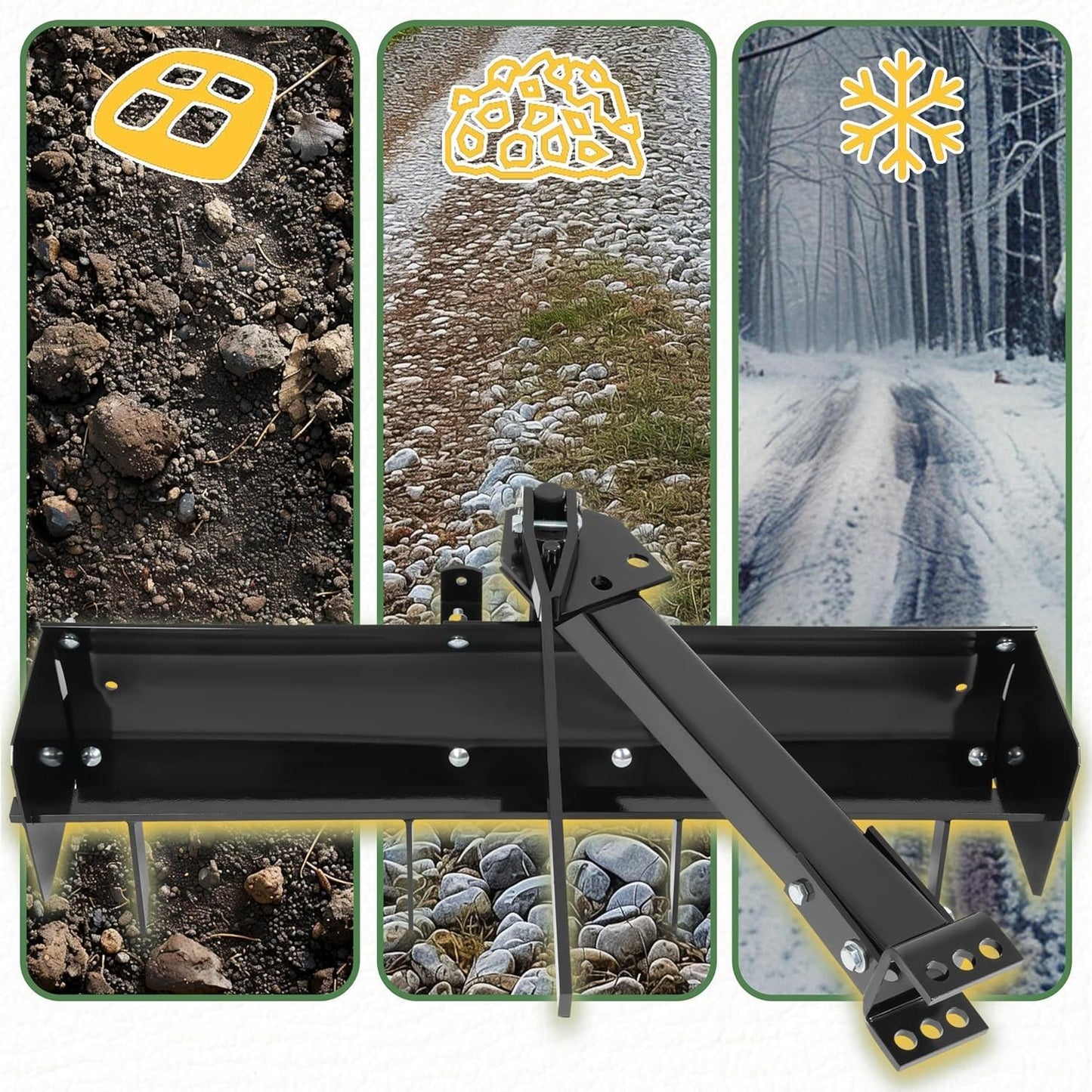 KUAFU 42" Box Scraper Compatible with Tractor Box Blade Hitch Tow Suitable for Construction Landscaping /Agriculture Powder Coated Steel Black