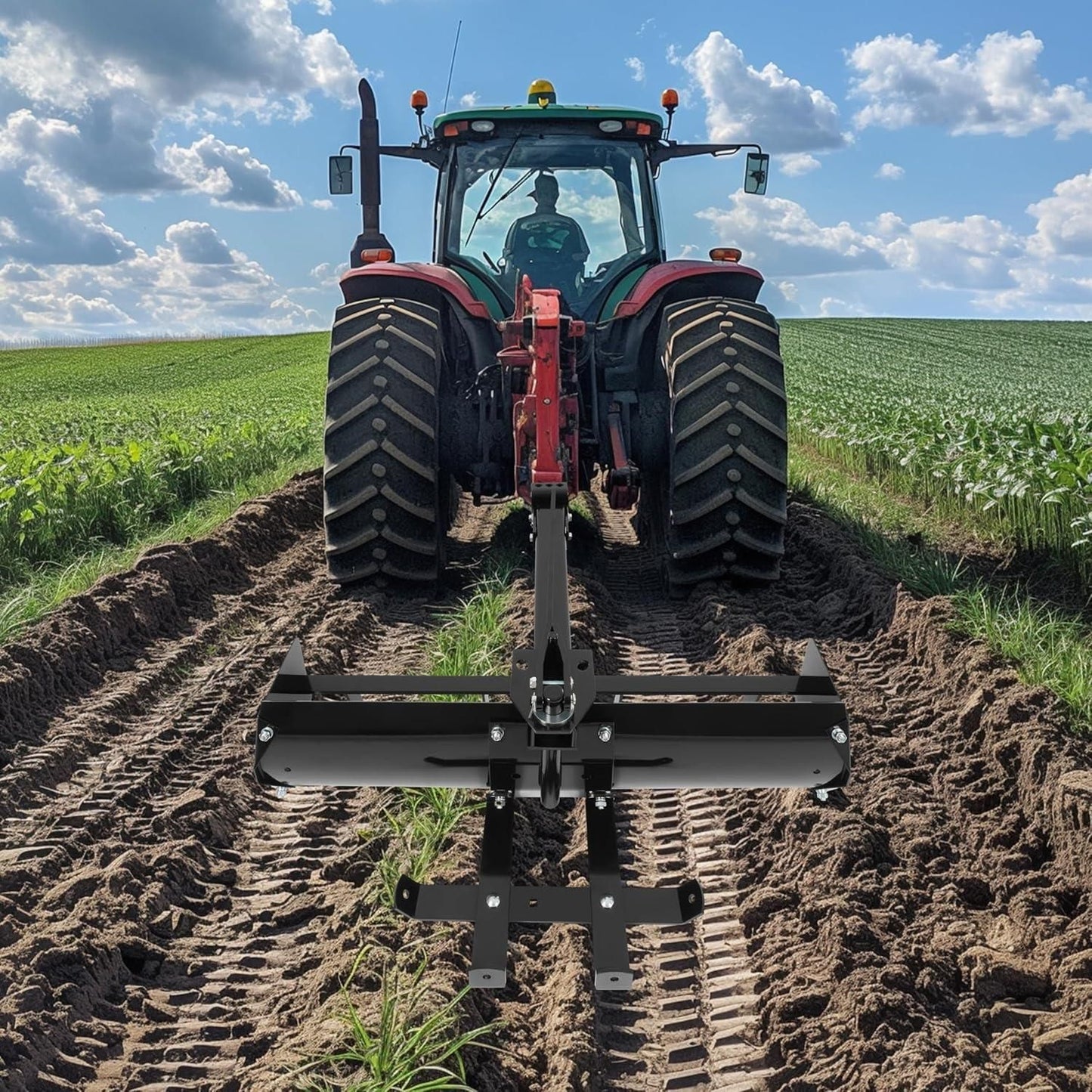 KUAFU 42" Box Scraper Compatible with Tractor Box Blade Hitch Tow Suitable for Construction Landscaping /Agriculture Powder Coated Steel Black