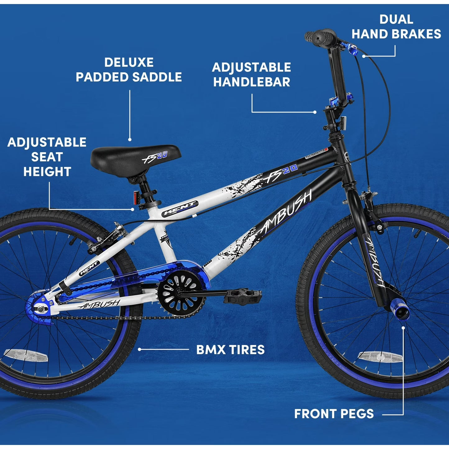 Kent 20in Ambush BMX Child Bicycle 20in Wheels Ages 7-14 Blue