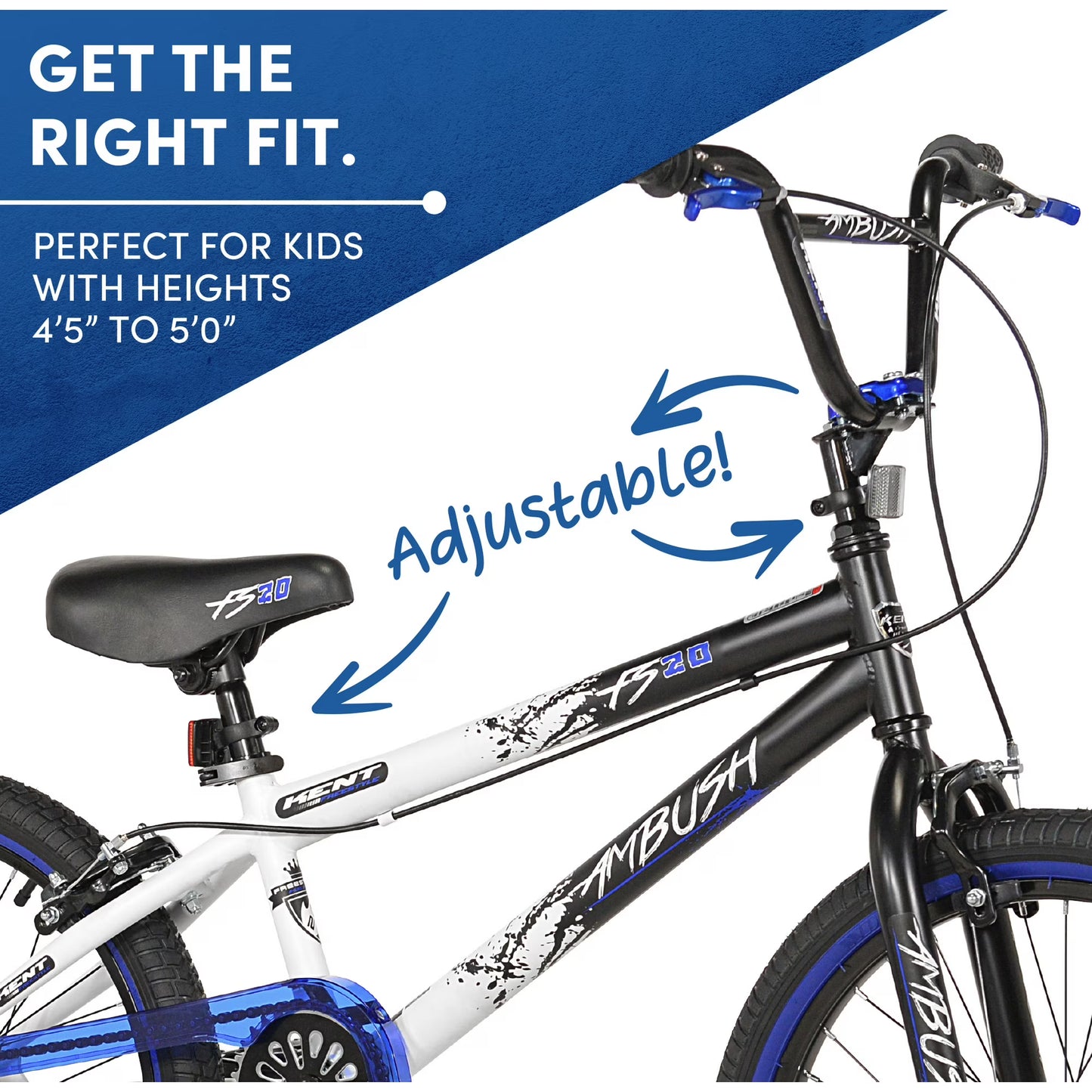 Kent 20in Ambush BMX Child Bicycle 20in Wheels Ages 7-14 Blue