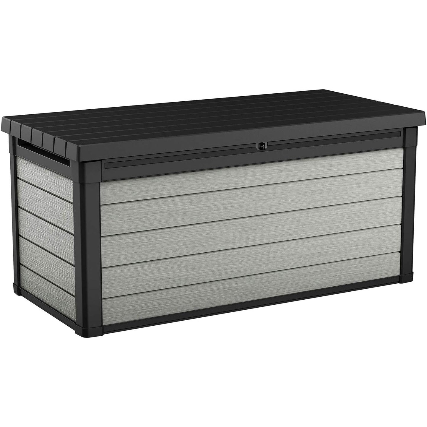 Keter Denali 150 Gallon Resin Large Deck Box with Double Wall 20mm Panels - Paintable and Drillable-Organization and Storage for Patio Furniture and Outdoor Items, Grey & Black