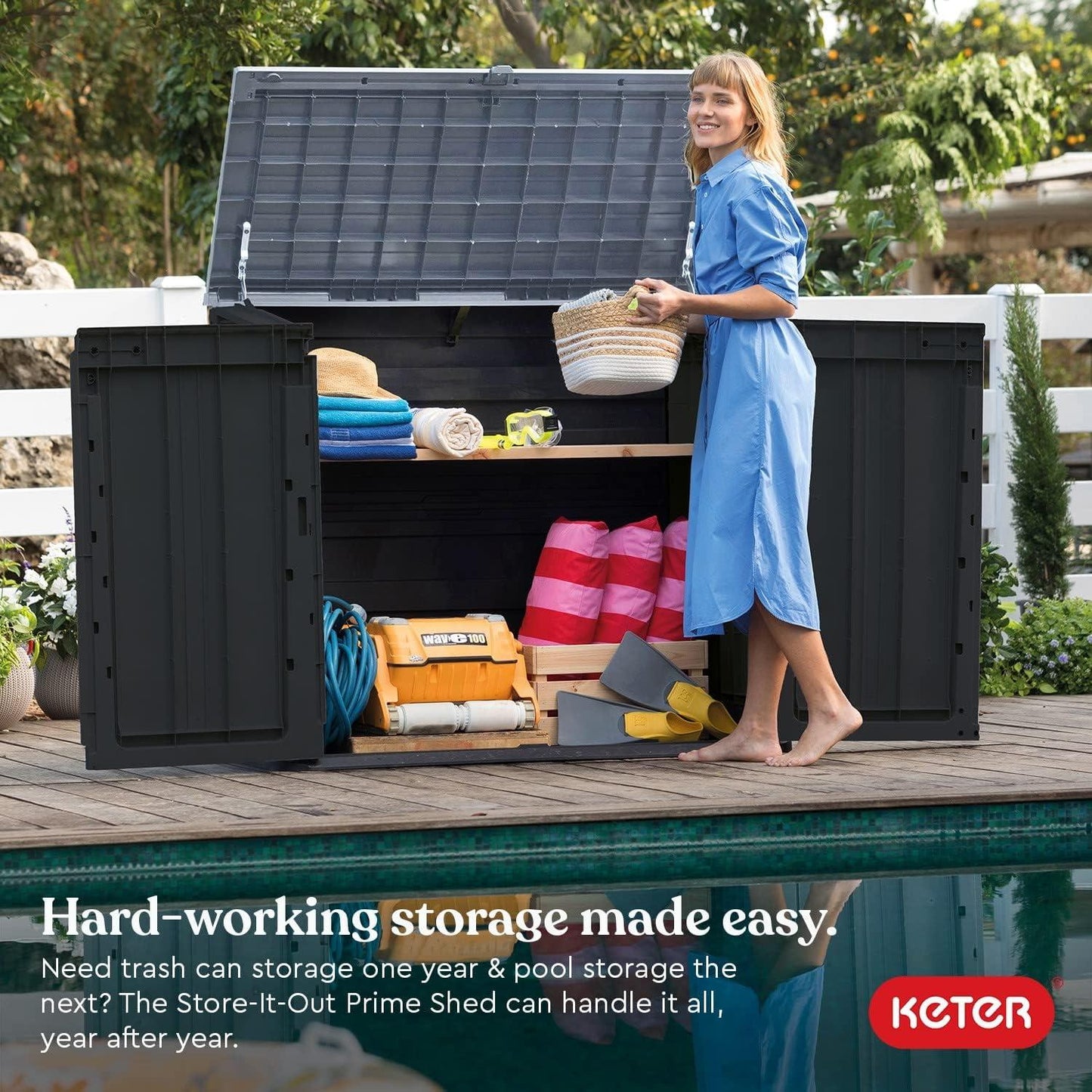 Keter Store-It-Out Prime 4.3 x 3.7 ft. Outdoor Resin Storage Shed with Easy Lift Hinges, Perfect for Yard Tools, Pool Floats and Garden Accessories, Black