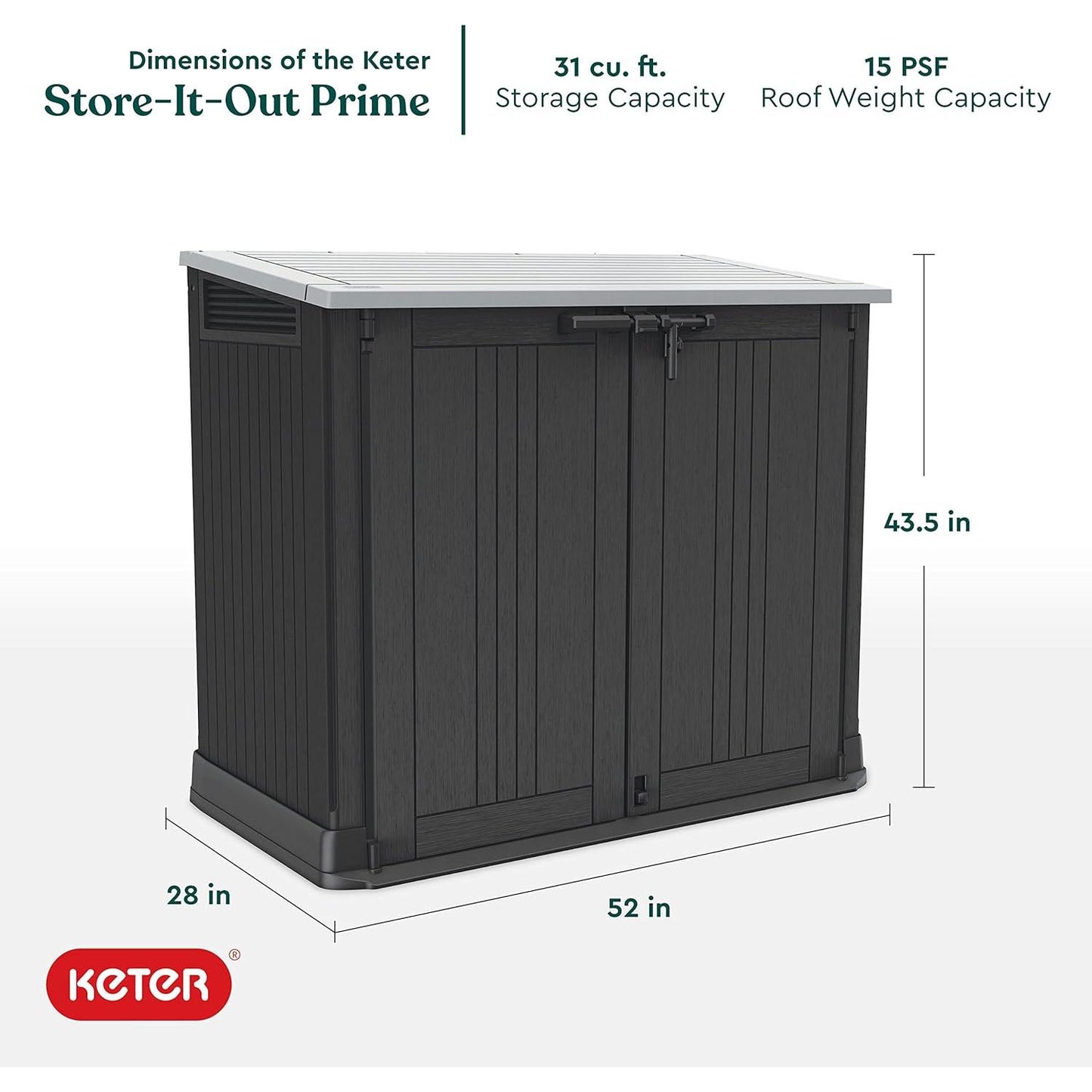 Keter Store-It-Out Prime 4.3 x 3.7 ft. Outdoor Resin Storage Shed with Easy Lift Hinges, Perfect for Yard Tools, Pool Floats and Garden Accessories, Black