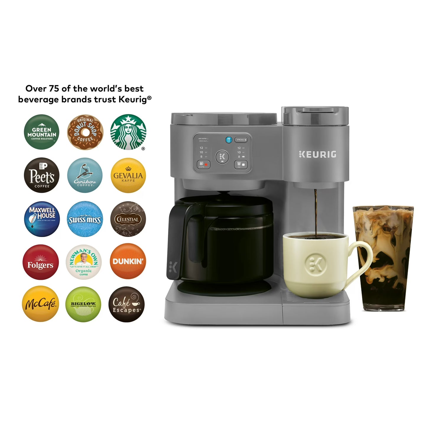 Keurig K-Duo Essentials, Hot & Iced Single-Serve K-Cup Pod Coffee Maker & Carafe, Gray