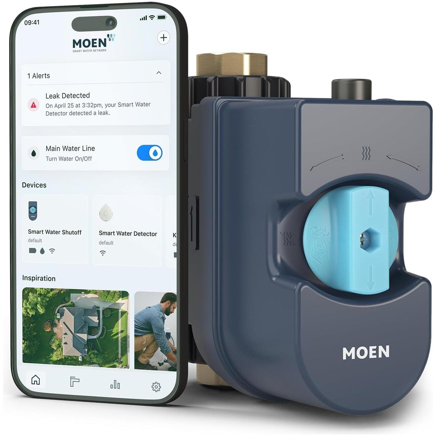 Moen 900-001 Flo Smart Water Monitor and Automatic Shutoff Sensor, Wi-Fi Water Leak Detector for 3/4-Inch Diameter Pipeз