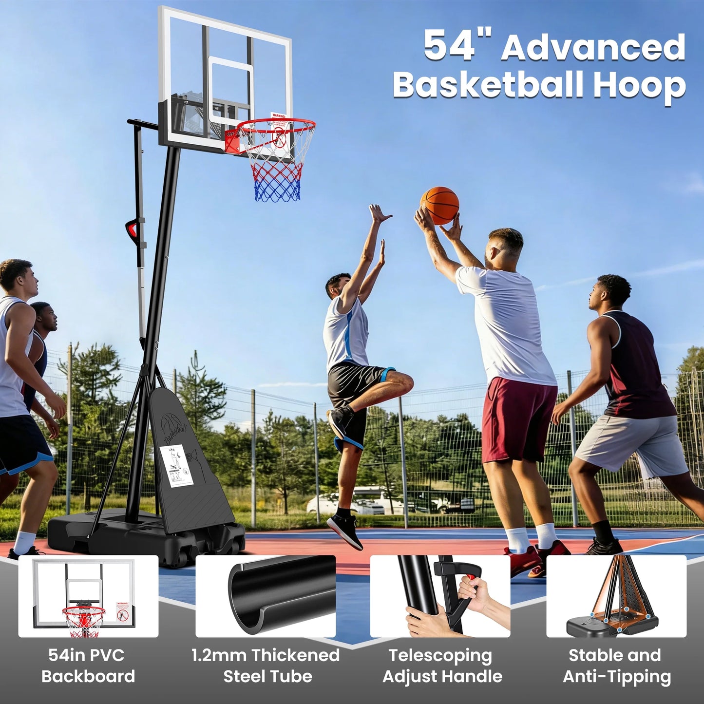Naipo Basketball Hoop 54” Height Adjustable 8ft-10ft with Wheels
