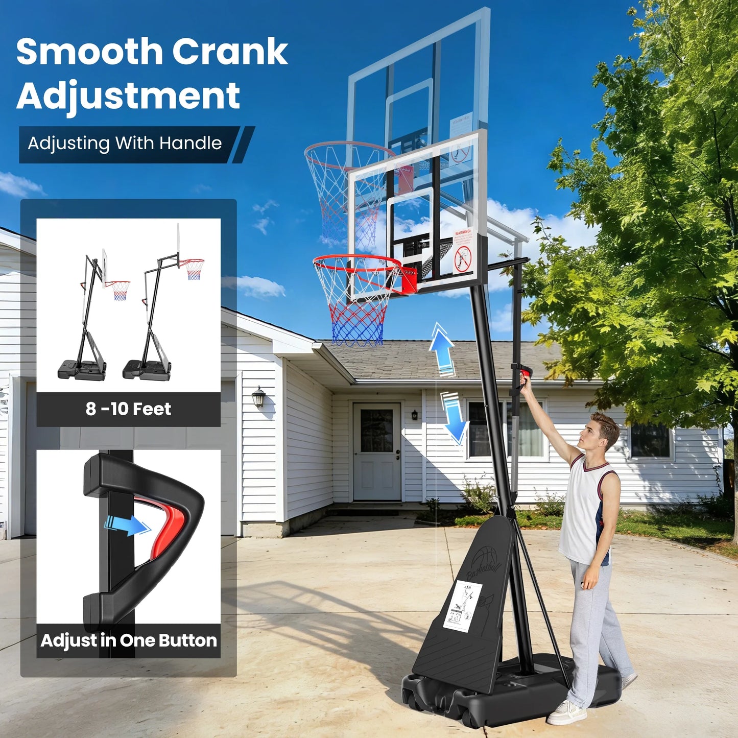 Naipo Basketball Hoop 54” Height Adjustable 8ft-10ft with Wheels