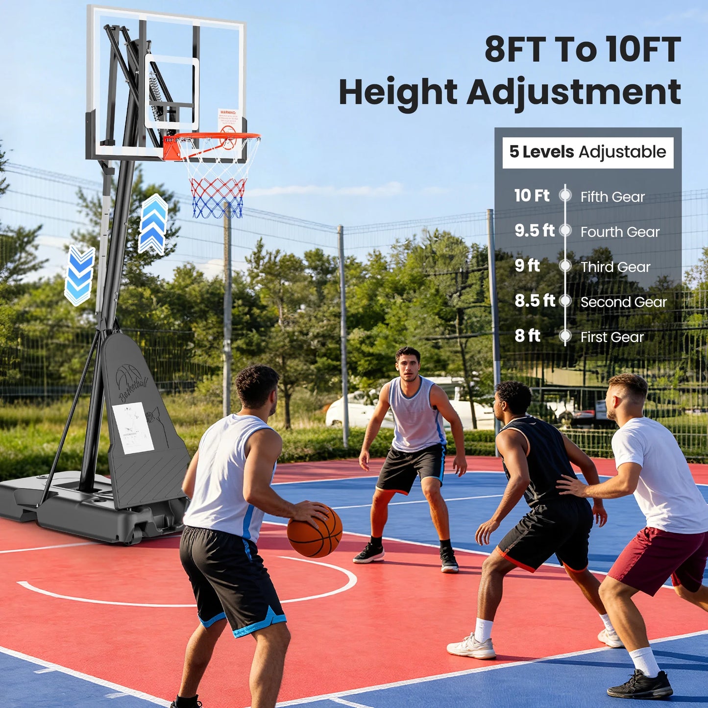 Naipo Basketball Hoop 54” Height Adjustable 8ft-10ft with Wheels