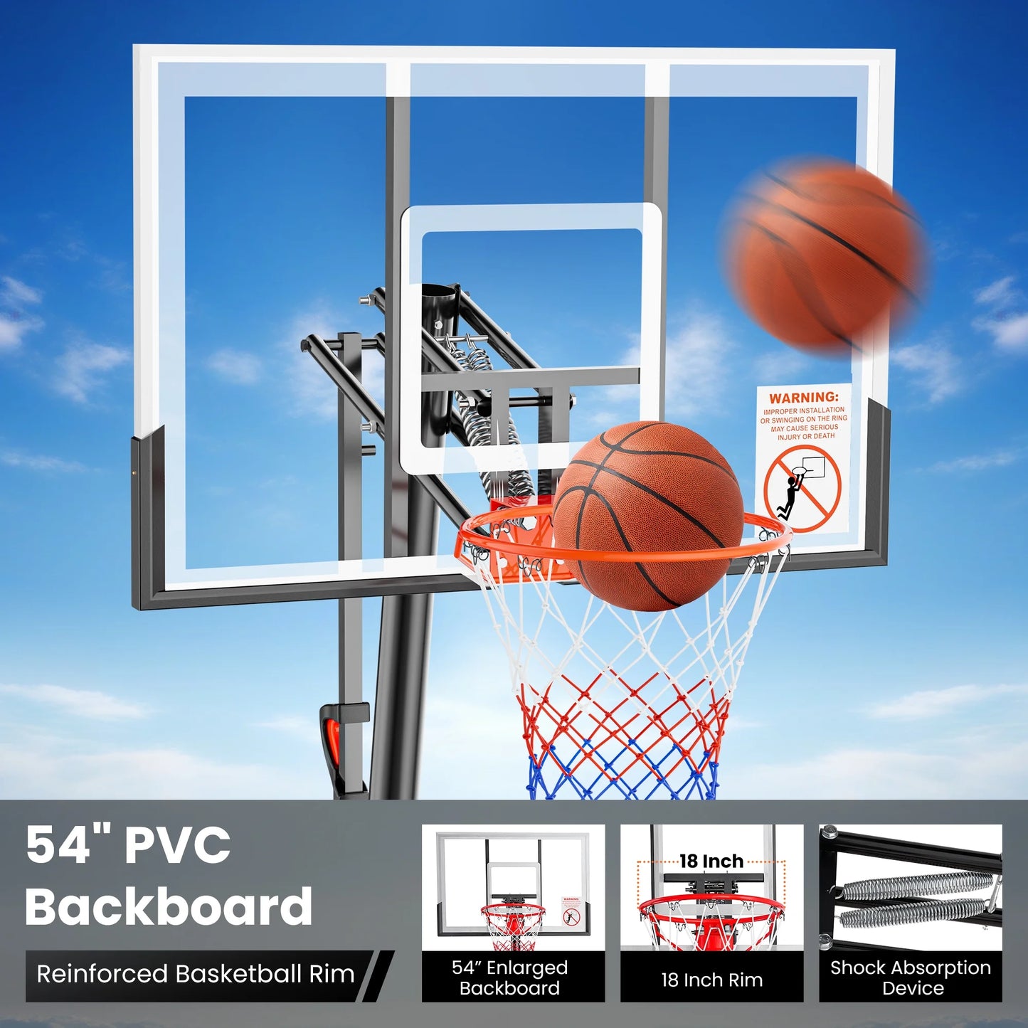 Naipo Basketball Hoop 54” Height Adjustable 8ft-10ft with Wheels